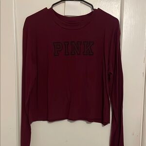 PINK Victoria's Secret Red Long Sleeve Crop Tee